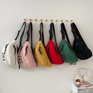 Crossbody chest bags in six colors with adjustable straps and front zipper details