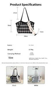Detaillierte Größenübersicht für die schwarz-weiß karierte Tweed-Tasche mit Maßen