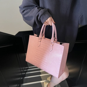 Schicke rosa Tragetasche mit Krokodilmuster, stilvolle Damenhandtasche für das Büro