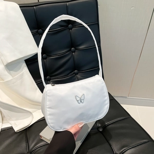 Minimalistische Stoff Achseltasche Für Damen Schmetterlingsdekoration Einfarbig Schultertasche Reißverschluss Y2K Mode Handtasche