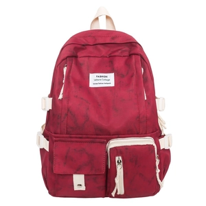 Red tie-dye casual college backpack with multiple pockets and white top handle straps