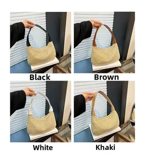 Details von Strohtaschen mit vier verschiedenen Farben von PU-Leder Schultergurten