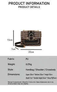 Size chart showing height 15cm and width 20cm for the checkered chain handbag