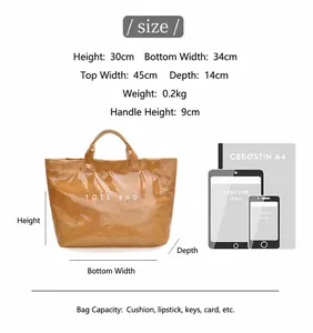 Detaillierte Größentabelle für die große wasserfeste Papiertasche mit A4 und iPad Vergleich