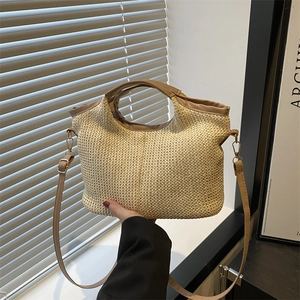 Sac à Main en Paille Tissée pour Femmes Élégant Sac Fourre-tout de Plage Décontracté avec Fermoir Magnétique