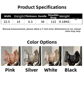 Guide des tailles pour sac croissant avec dimensions et quatre couleurs disponibles