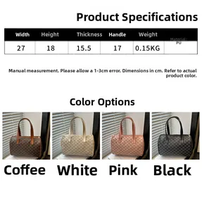 Detailed size chart and multi-color options for Boston style vintage PU handbags
