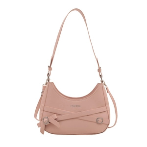 Sac à bandoulière rose en forme de demi-lune avec inscription Fashion et sangle réglable