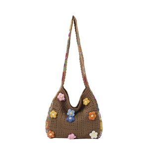 Boho gehaakte draagtas met kleurrijke 3D-bloemen en geweven schouderband stijl