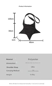 Macro details of star-shaped crossbody bag made of durable polyester with size 40x34cm