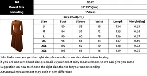 Size guide table for elegant long sleeve asymmetric dress showing measurements S to 3XL
