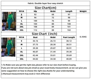 Detailed size chart for high waist trousers from S to 3XL with measurements and fit guide