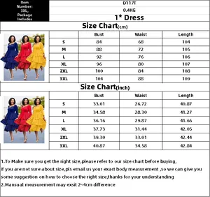 Size chart for women's polka dot V-neck dress with measurements from S to 3XL