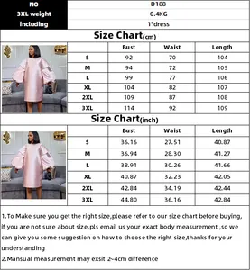 Detailed size chart for puff sleeve dress featuring S to 3XL measurements in cm and inches