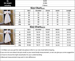 Detailed size chart in cm and inches for white double-layer ruffle sleeve maxi dress