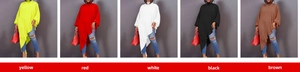 Chiffon top met vleermuismouwen, opstaande kraag en onregelmatige zoom in vijf kleuren