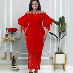 Elegant Off-Shoulder Bodycon Midi Kleid Spitze Patchwork Laternenärmel Hohe Taille Bleistift Abendparty Kleid Damen