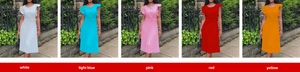 Detail of pleated skirt hem and waist belt on ruffle sleeve dresses in five colors