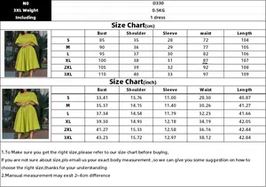 Detailed size chart for the elegant A-line puff sleeve dress with full measurements