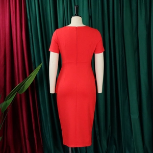 Detailed back view of a slim-fit red pencil dress showing hidden zipper and sleek cut