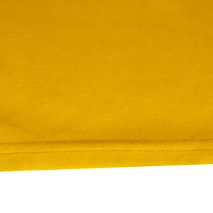 Macro view of yellow dress knit fabric showing high-quality double-needle stitching detail