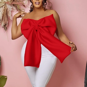 Sexy rotes schulterfreies Crop Top mit großer 3D-Schleife und trägerlosem Design