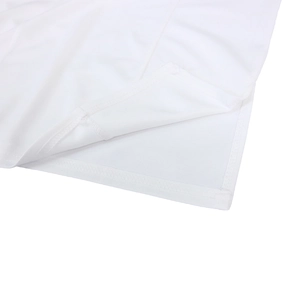 Close-up of double-needle stitching on white high-waist pencil dress hemline