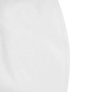 Detail of white dress with high-quality double-needle stitching and ruffled hem edge