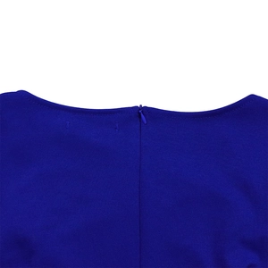 Close-up of royal blue dress back with seamless invisible zipper and neat neckline detail