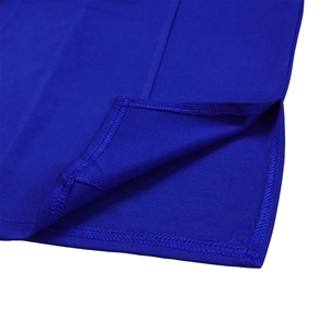 Detail view of the royal blue dress hemline featuring a side slit and precision stitching