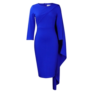 Robe moulante bleu roi avec détail de cape asymétrique et encolure ronde élégante