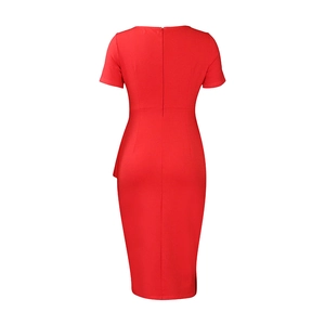 Detailed back view of a slim red dress featuring a hidden zipper and waist seams