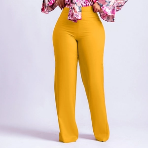 Modische High-Waist-Hose mit weitem Bein in leuchtendem Gelb aus fließendem Stoff