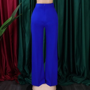 Detailansicht der königsblauen High-Waist-Hose mit weitem Bein und Reißverschluss