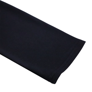 Detailed view of black knitted sleeve cuff with precise double-needle stitching quality