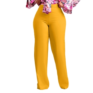 Detail der senfgelben Weitbeinhose mit hoher Taille und eleganter Twill-Struktur