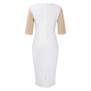 Close-up of women's fitted dress featuring invisible back zipper and stylish hem slit