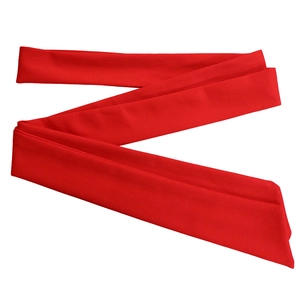 Detail of red elastic knitted headband fabric showing premium stitching and texture