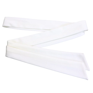 Close-up of a white fabric belt with a clean finish and zigzag folded arrangement
