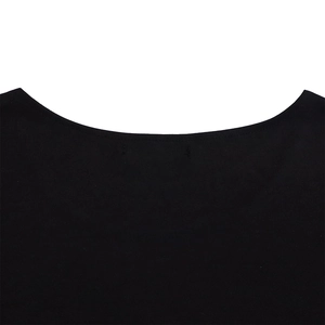 Close-up of the round neckline and fine stitching on this black cotton-blend plus size top