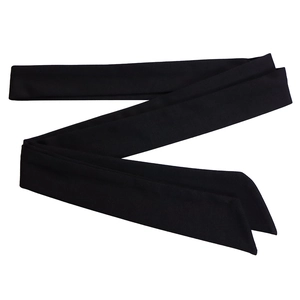 Detailed view of a black matte fabric belt with diagonal cut ends for women's outfits