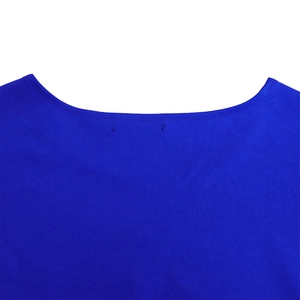 Detailed view of the royal blue round neckline with high-quality stitching and fabric