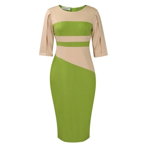 Detailed shot of the color block dress sleeve featuring a unique cuff vent and seam texture
