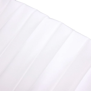 Macro view of white pleated fabric texture with fine diagonal weaving and uniform pleats