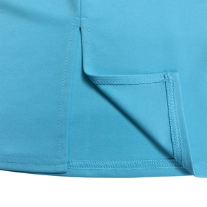 Close-up of the sky blue dress showing slit design and high-quality hem stitching