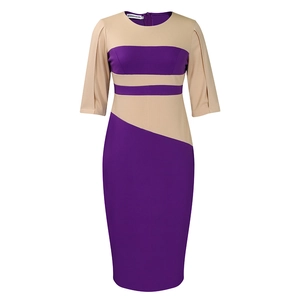 Close-up of contrast color patchwork and slit sleeve detail on plus size bodycon dress