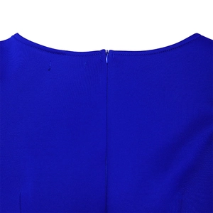 Detail of royal blue dress showing the back invisible zipper and neat stitching