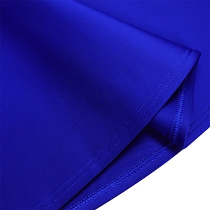 Detailed close-up of royal blue satin fabric with professional double-needle stitching