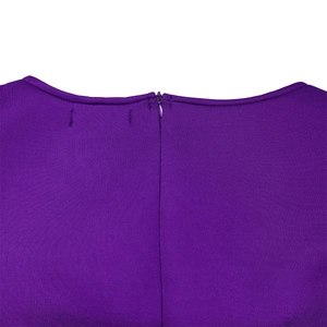 Close-up of the high-density purple dress fabric featuring a hidden back zipper closure
