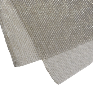 Detail of elegant plissé fabric with metallic champagne luster and fine overlock edges